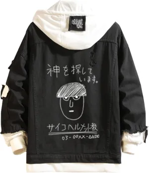 Mob Psycho 100 Denim Jacket Hoodie Kageyama Shigeo Cosplay Hooded Jeans Jacket Men Women Trucker Jeans Coat