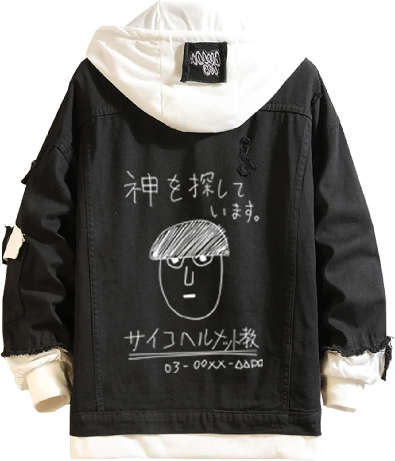 Mob Psycho 100 Denim Jacket Hoodie Kageyama Shigeo Cosplay Hooded Jeans Jacket Men Women Trucker Jeans Coat