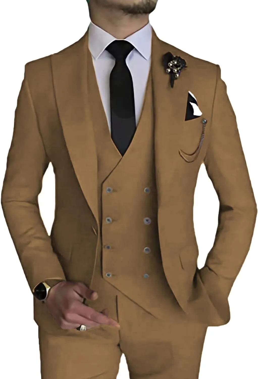 MOGU Mens 3 Piece Suit Slim Fit Tuxedo for Homecoming Wedding Prom Blazer Jacket Vest Pants with Tie Set