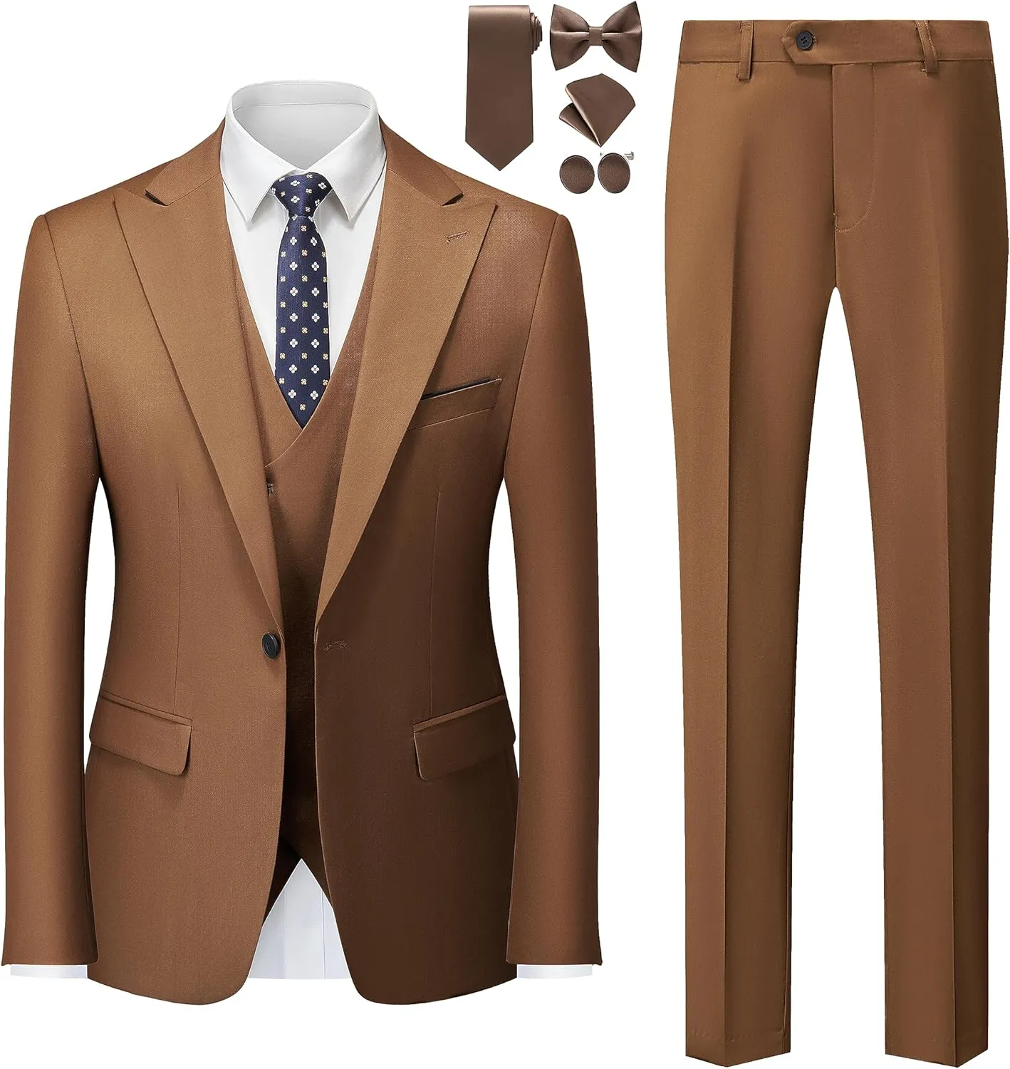 MOGU Mens 3 Piece Suit Slim Fit Tuxedo for Homecoming Wedding Prom Blazer Jacket Vest Pants with Tie Set