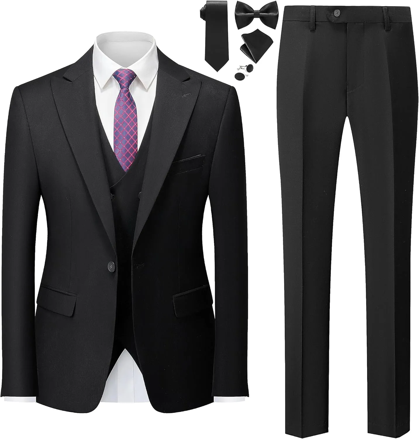 MOGU Mens 3 Piece Suit Slim Fit Tuxedo for Homecoming Wedding Prom Blazer Jacket Vest Pants with Tie Set