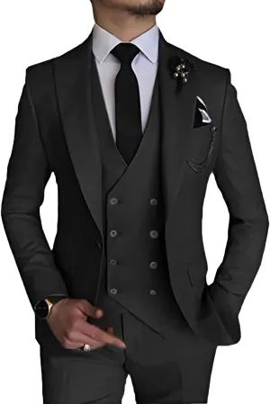 MOGU Mens 3 Piece Suit Slim Fit Tuxedo for Homecoming Wedding Prom Blazer Jacket Vest Pants with Tie Set