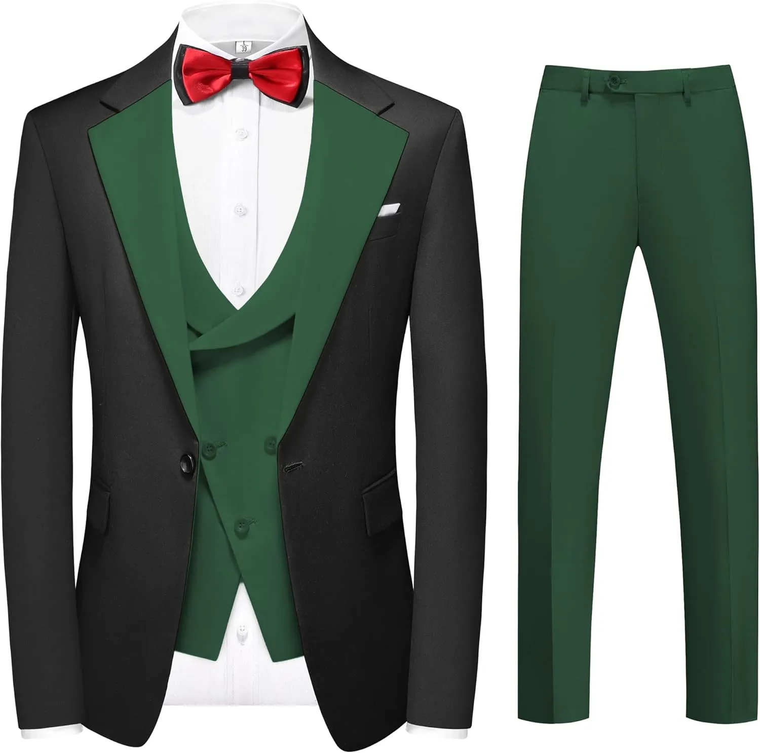 MOGU Mens 3 Piece Suits Slim Fit Tuxedo Suit Set Blazer Vest Pants for Wedding