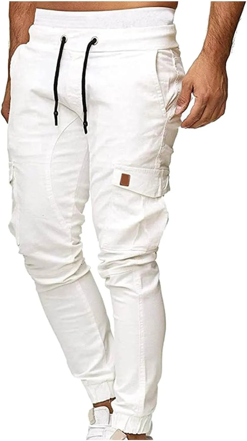 Muscularfit Mens Pants Khaki Slim Fit Drawstring Elastic Waist Loose Trouser Jogger Athletic Slacks Tapered Casual Sweatpants