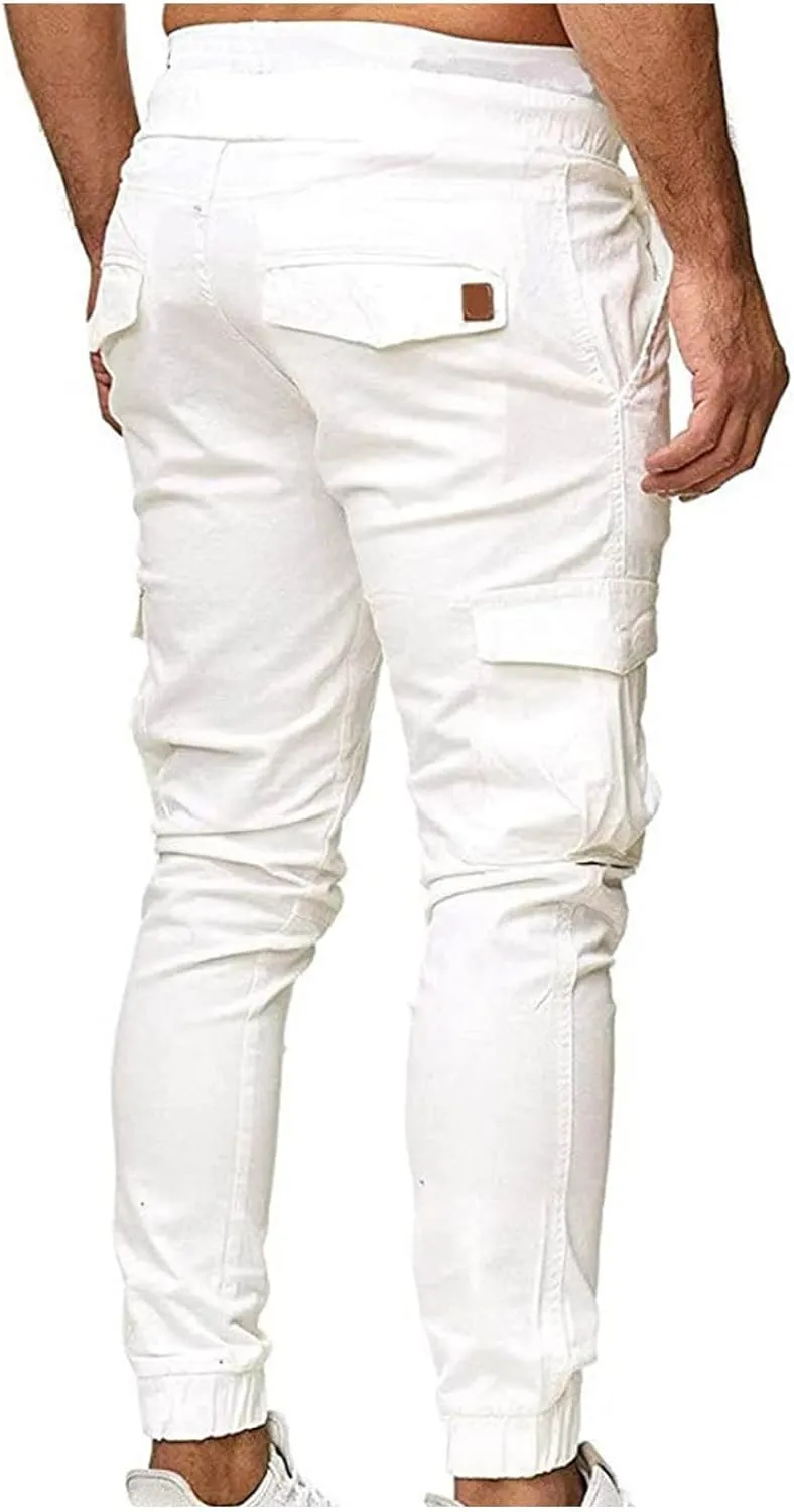 Muscularfit Mens Pants Khaki Slim Fit Drawstring Elastic Waist Loose Trouser Jogger Athletic Slacks Tapered Casual Sweatpants