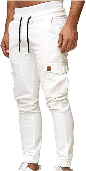 Muscularfit Mens Pants Khaki Slim Fit Drawstring Elastic Waist Loose Trouser Jogger Athletic Slacks Tapered Casual Sweatpants