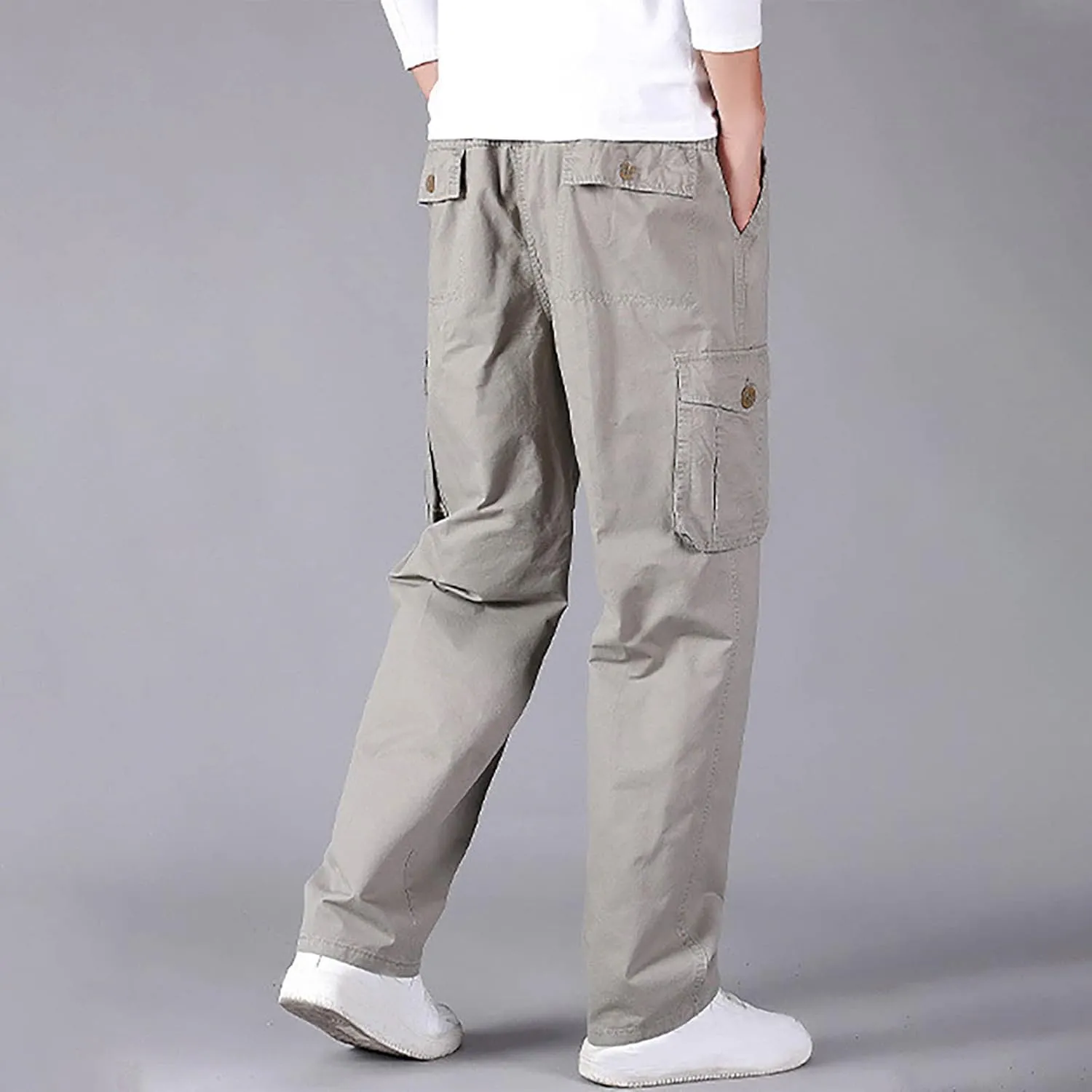 Muscularfit Plus Size Cargo Pants for Men Fashion Outdoor Cotton Multi Pockets Solid Straight Trouser Causal Loose Sweatpants