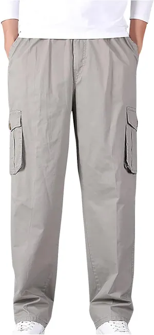 Muscularfit Plus Size Cargo Pants for Men Fashion Outdoor Cotton Multi Pockets Solid Straight Trouser Causal Loose Sweatpants