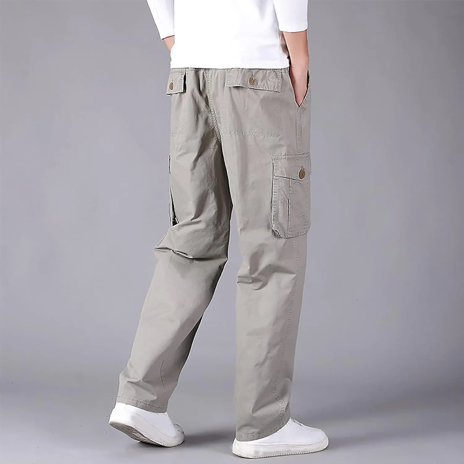 Muscularfit Plus Size Cargo Pants for Men Fashion Outdoor Cotton Multi Pockets Solid Straight Trouser Causal Loose Sweatpants