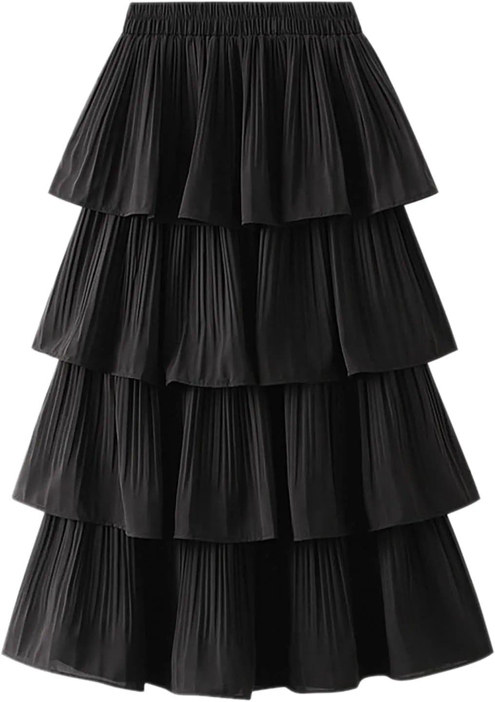 New Women Tiered Pleated High Waist Cake Skirt Lady Casual Dress Female Solid Skirt Shiny Skirt for Girls