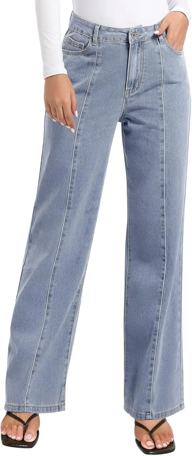 NIMIN Wide Leg Jeans for Women High Waisted Baggy Denim Pants Straight Leg Casual Jeans with Pockets