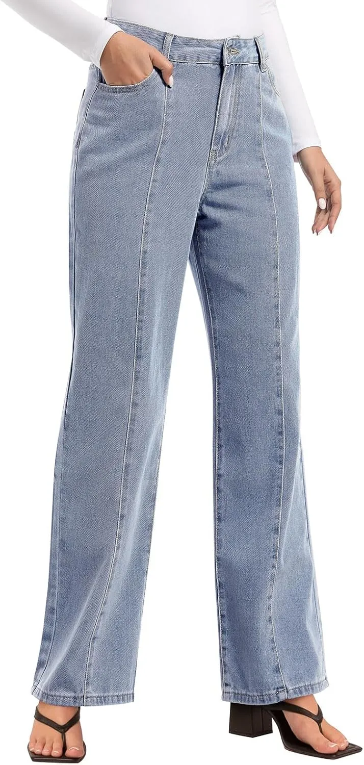 NIMIN Wide Leg Jeans for Women High Waisted Baggy Denim Pants Straight Leg Casual Jeans with Pockets
