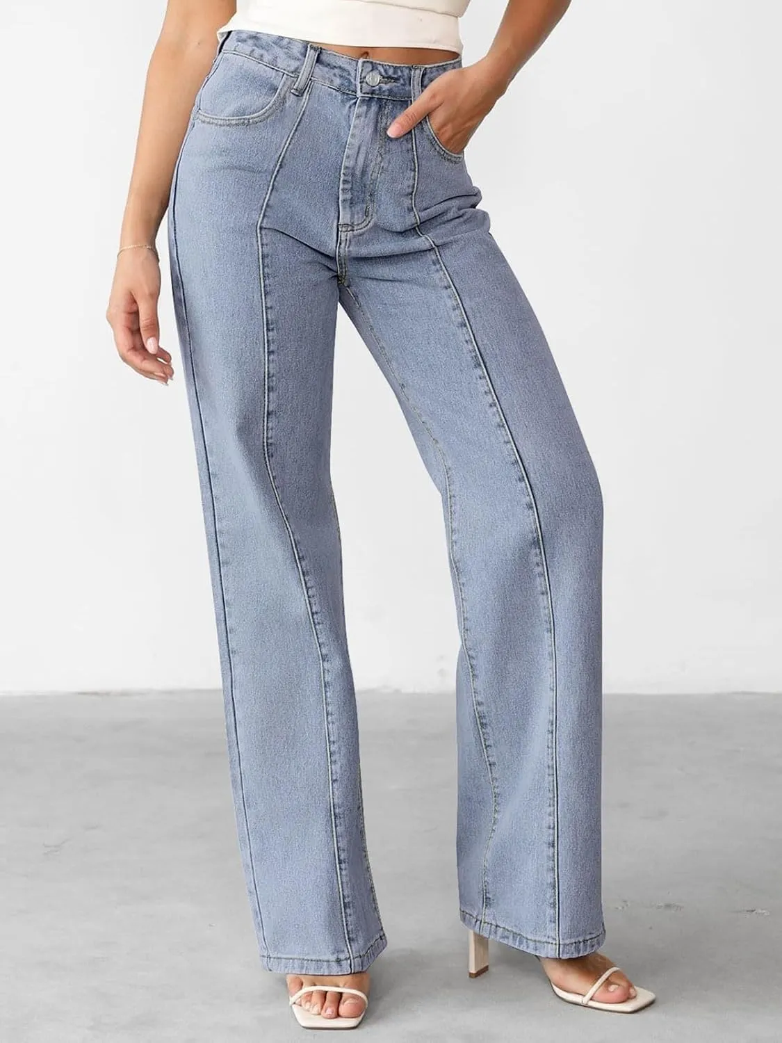 NIMIN Wide Leg Jeans for Women High Waisted Baggy Denim Pants Straight Leg Casual Jeans with Pockets