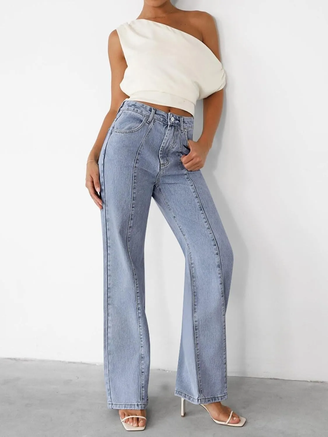 NIMIN Wide Leg Jeans for Women High Waisted Baggy Denim Pants Straight Leg Casual Jeans with Pockets