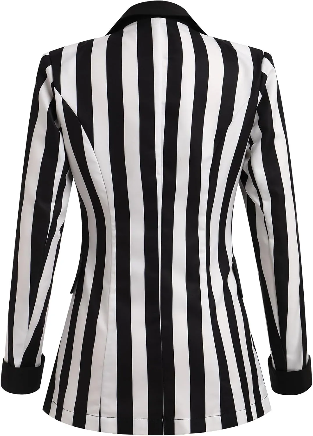 OBEEII Womens Black and White Striped Blazer Long Sleeve Single-Breasted Button Vertical Striped Blazer Office Work Jacket