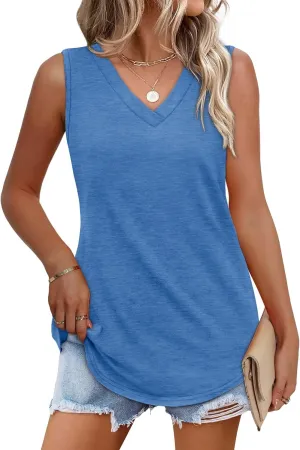 OFEEFAN Womens Tank Tops 2025 Loose Fit Casual V Neck Shirts Flowy Sleeveless Summer Tops