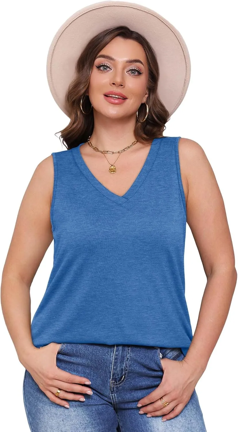 OFEEFAN Womens Tank Tops 2025 Loose Fit Casual V Neck Shirts Flowy Sleeveless Summer Tops