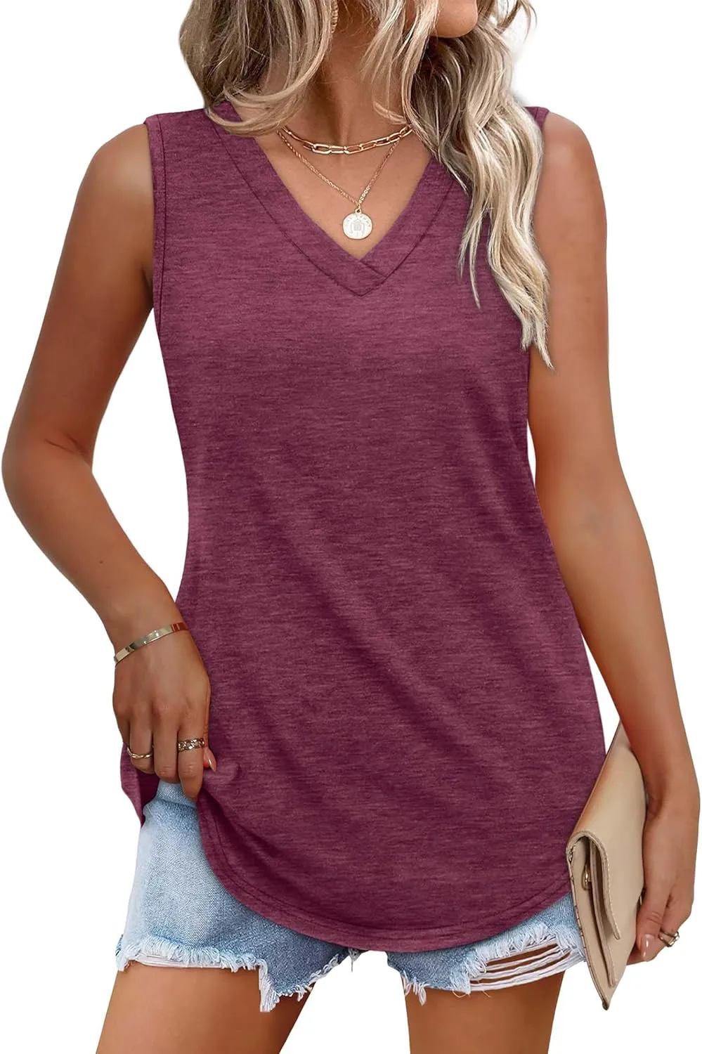 OFEEFAN Womens Tank Tops 2025 Loose Fit Casual V Neck Shirts Flowy Sleeveless Summer Tops
