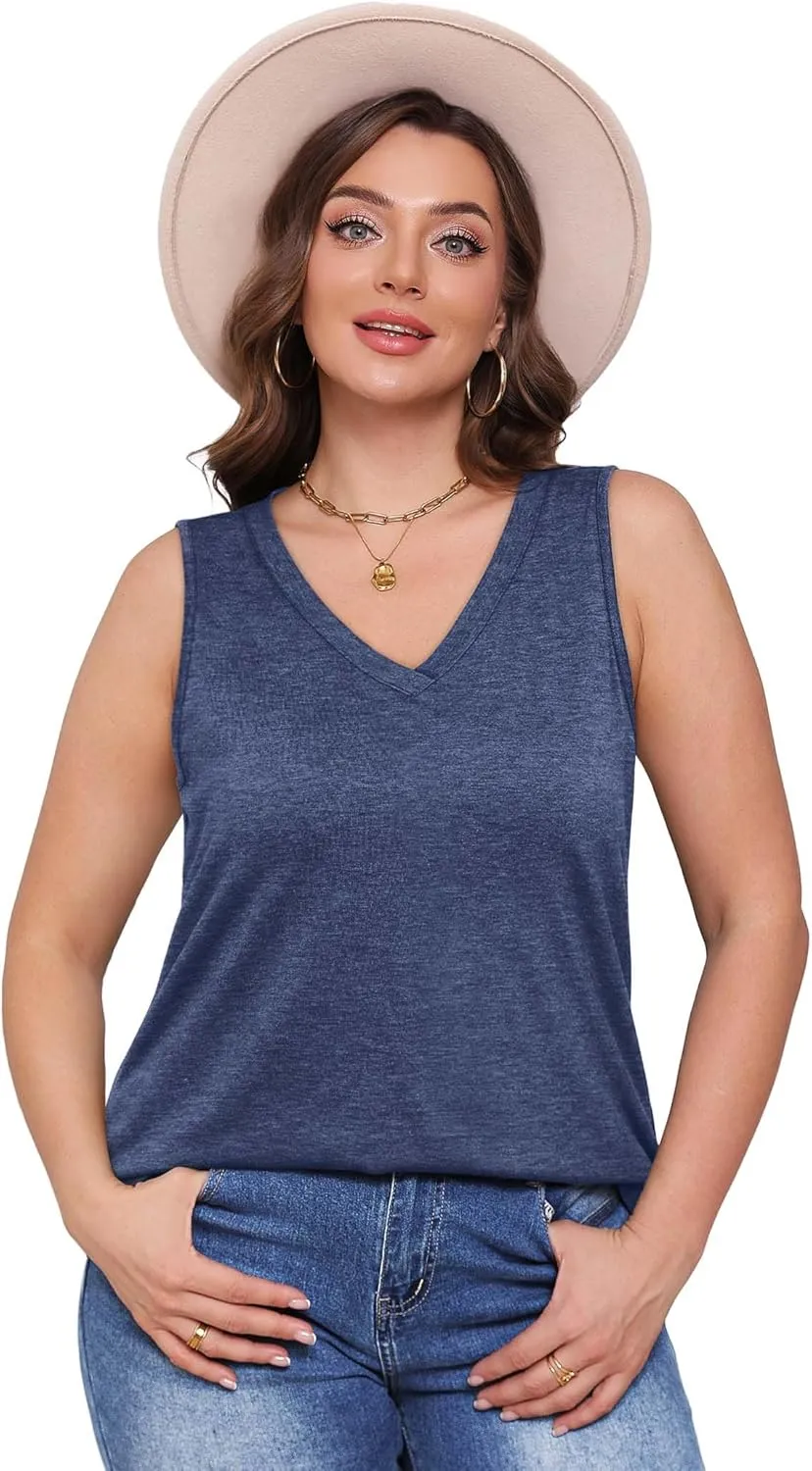 OFEEFAN Womens Tank Tops 2025 Loose Fit Casual V Neck Shirts Flowy Sleeveless Summer Tops