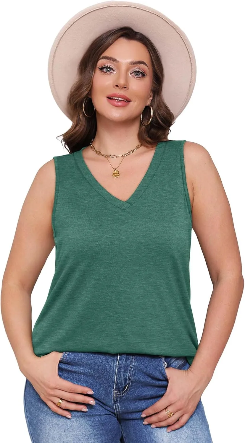 OFEEFAN Womens Tank Tops 2025 Loose Fit Casual V Neck Shirts Flowy Sleeveless Summer Tops