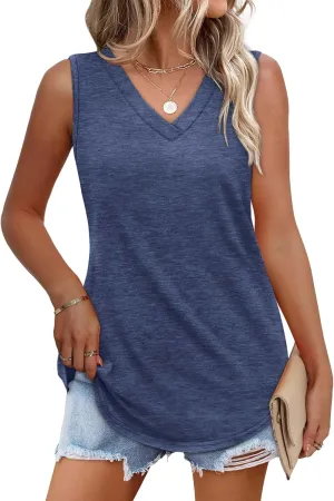 OFEEFAN Womens Tank Tops 2025 Loose Fit Casual V Neck Shirts Flowy Sleeveless Summer Tops