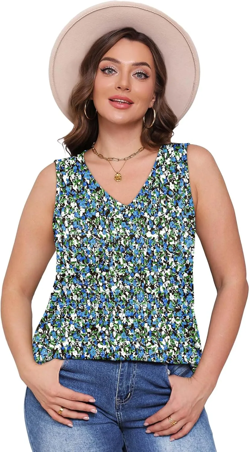OFEEFAN Womens Tank Tops 2025 Loose Fit Casual V Neck Shirts Flowy Sleeveless Summer Tops