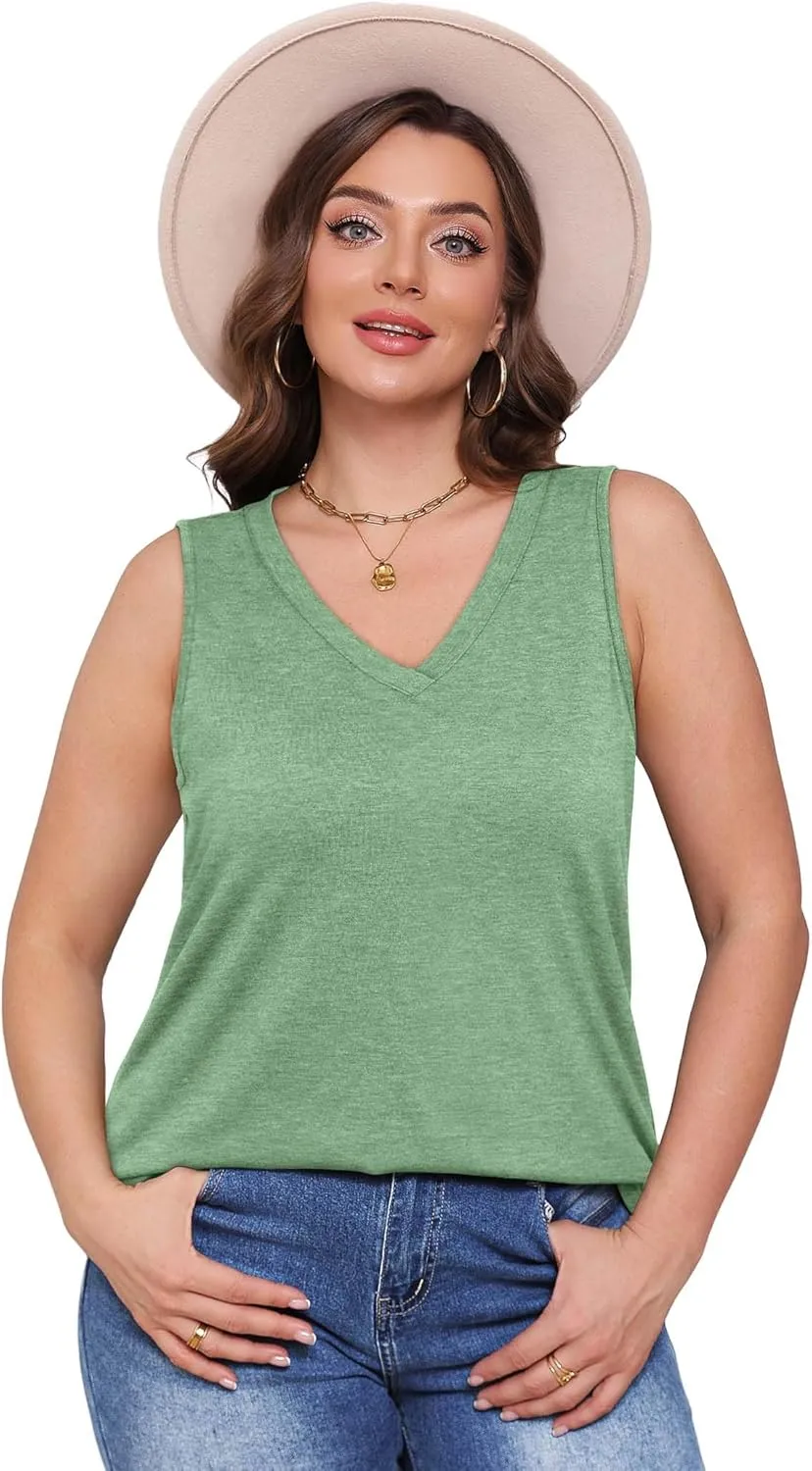 OFEEFAN Womens Tank Tops 2025 Loose Fit Casual V Neck Shirts Flowy Sleeveless Summer Tops