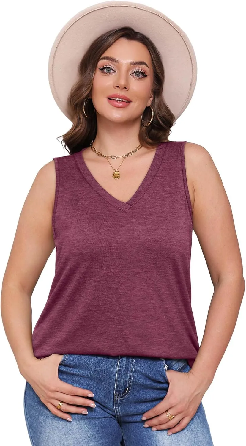 OFEEFAN Womens Tank Tops 2025 Loose Fit Casual V Neck Shirts Flowy Sleeveless Summer Tops