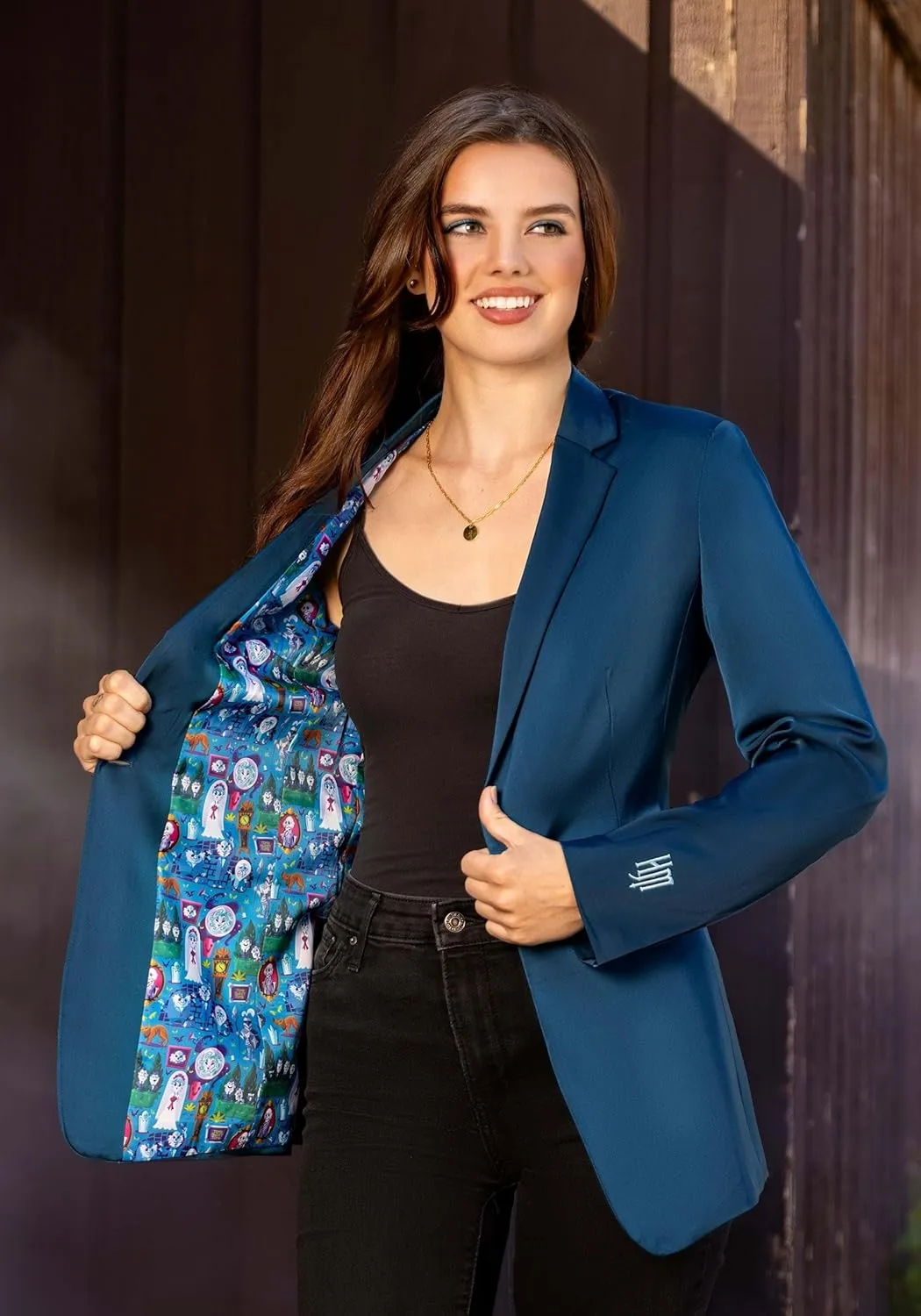 Officially Licensed Disney Haunted Mansion Women's Blazer, Long Sleeved Open Front Business Casual Work Office Jacket
