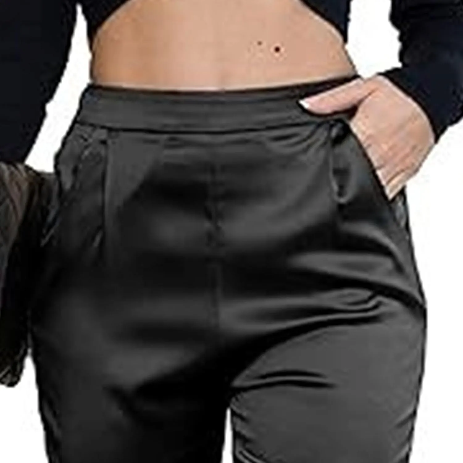 Pants for Women Satin Dress Casual Pleated Pull On High Waist Dressy Pants with Pockets 2025 Summer Trendy Trouser