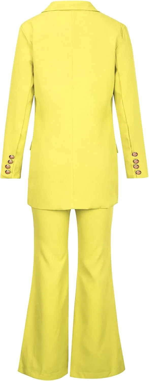 Pants Suit for Women 2 Piece Outfits Long Sleeve Button Business Blazer Suits Set High Waisted Bell Bottom Pants