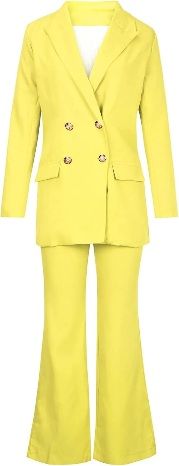 Pants Suit for Women 2 Piece Outfits Long Sleeve Button Business Blazer Suits Set High Waisted Bell Bottom Pants