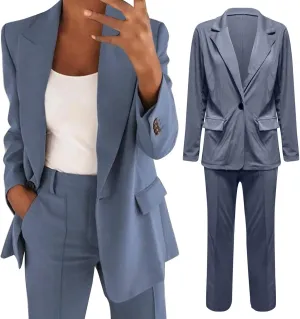 Pants Suits for Women Dressy 2 Piece Casual Plus Size Open Front Blazer Pant Suit Set Wedding Prom Work Business Suit