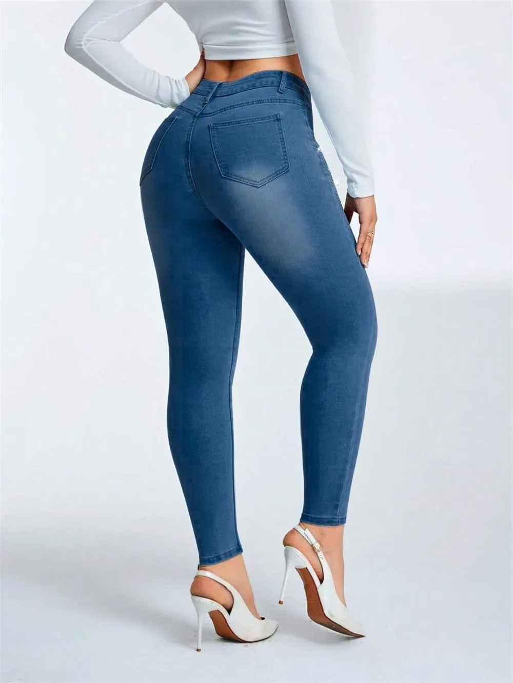 Pearl Jeans for Women Rhinestone Low Rise Skinny Jeans Embellished Cropped Stretchy Denim Pants