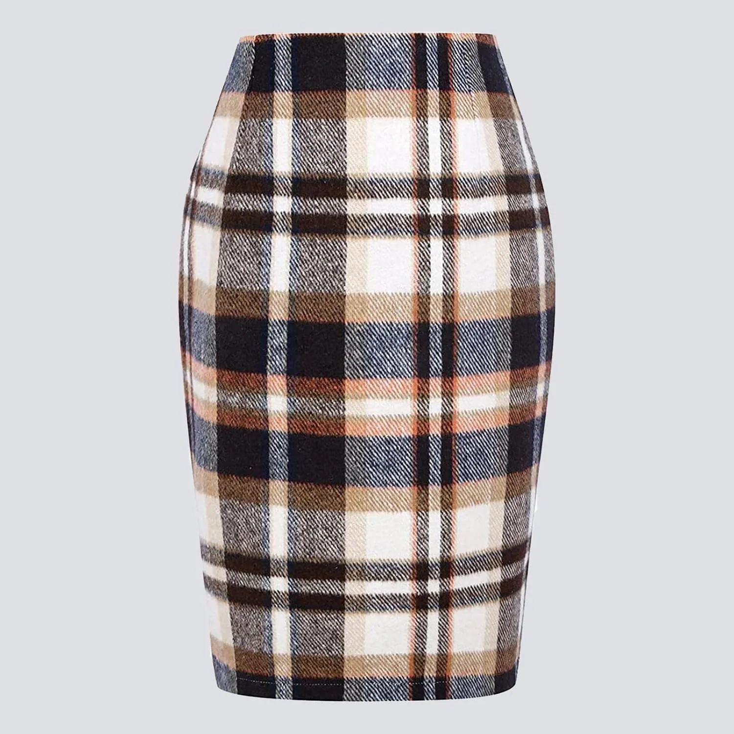 Pencil Skirt Women Pencil Plaid Skirts for Women Fall Winter High Waisted Bodycon Knee Length Wool Midi Skirt