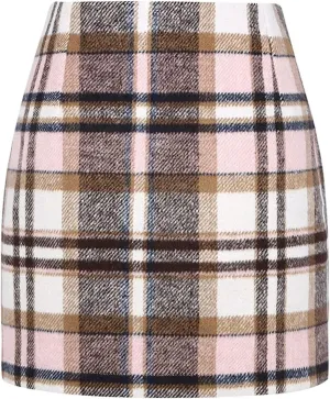 Plaid Skirts for Women Fall High Waisted Wool Bodycon Mini Skirt Casual Trendy Tweed Pencil Skirt A Line Skirt