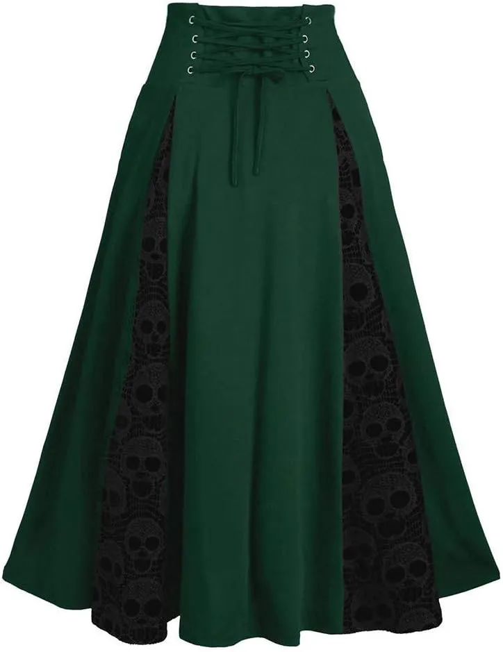 Pleated Skirt Gothic Skirt Waist Women High Plus Midi Patchwork Size Lace Skirt Denim Skirts for Women
