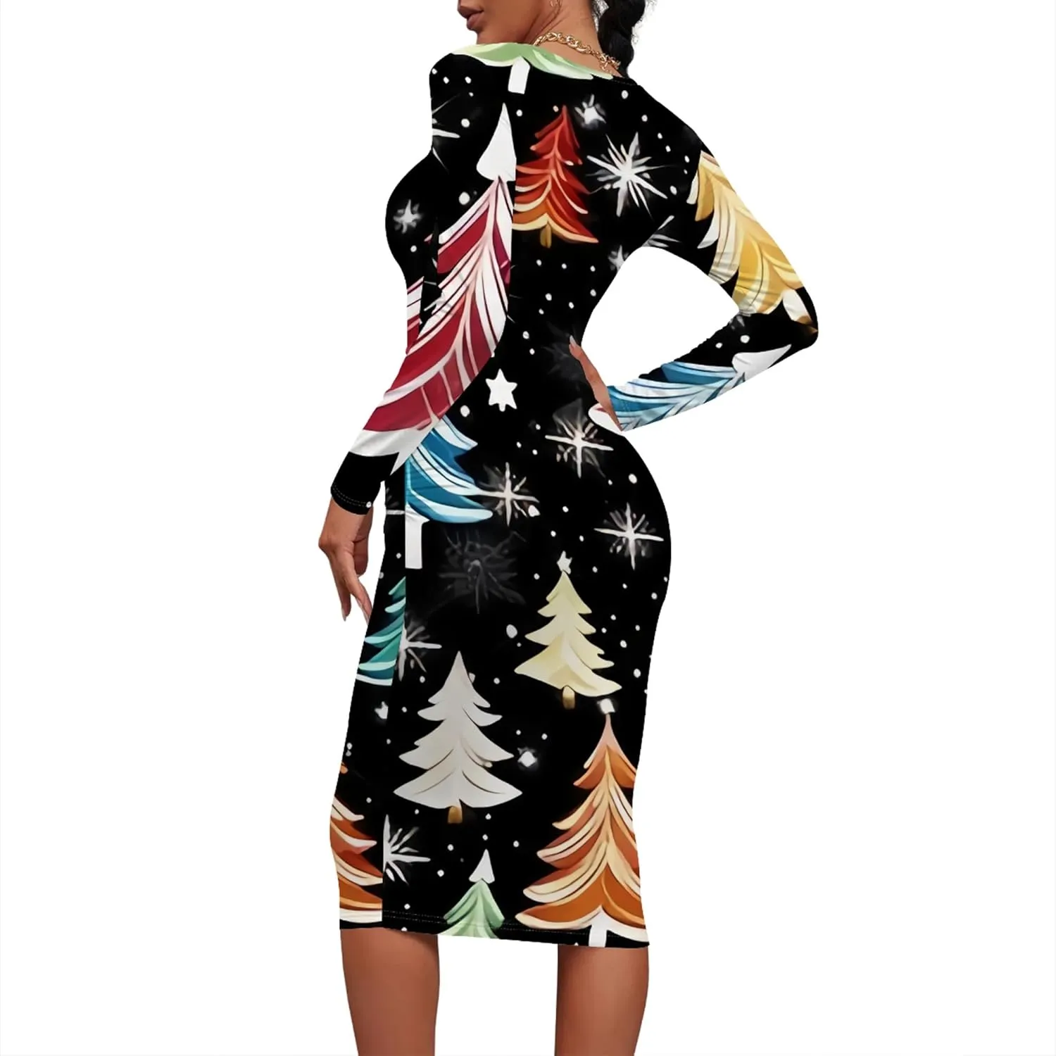 Plus Size Dresses for Curvy Women Casual Trendy Long Sleeve Round Neck Wrap Ruched Pencil Above Knee Party Club Midi Dress