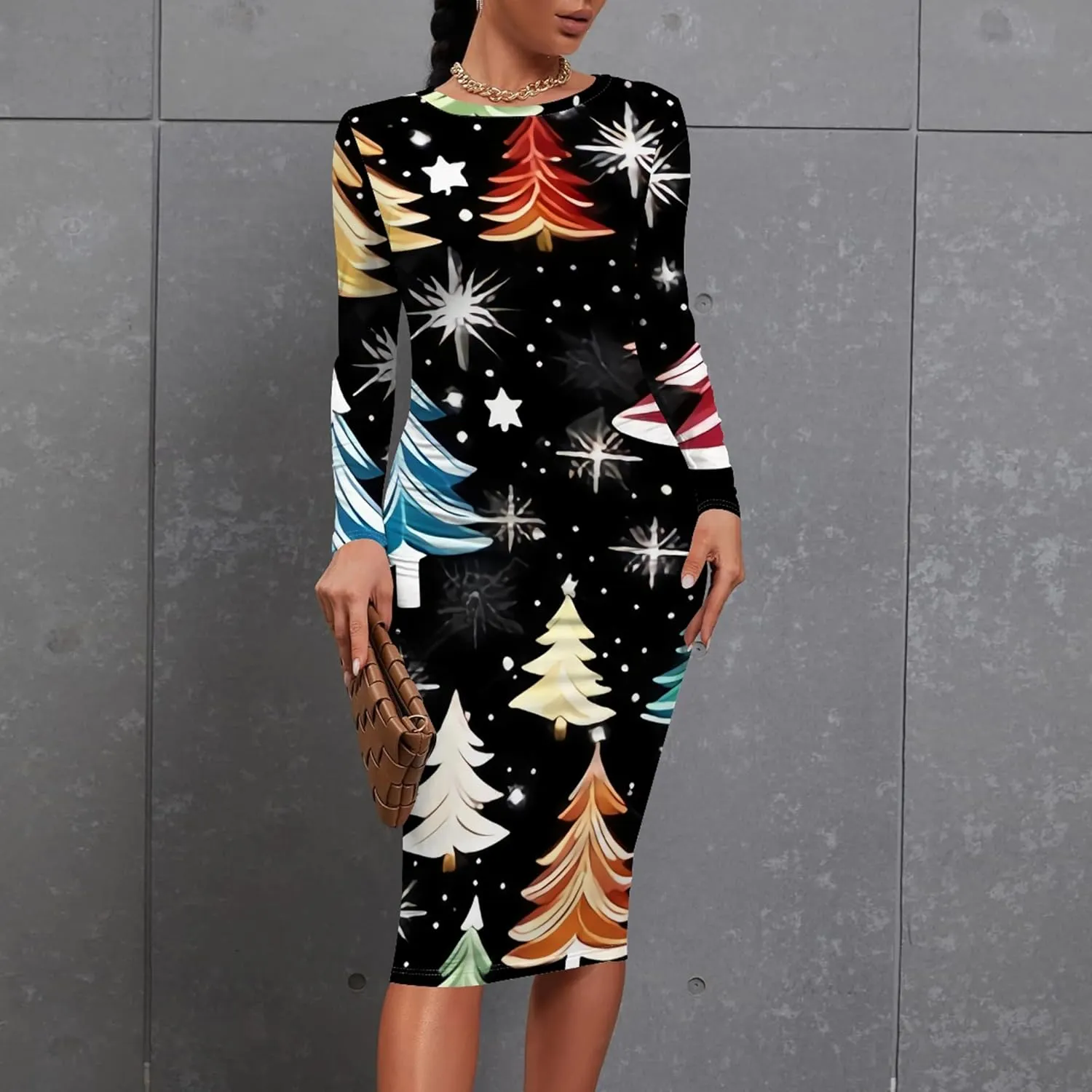 Plus Size Dresses for Curvy Women Casual Trendy Long Sleeve Round Neck Wrap Ruched Pencil Above Knee Party Club Midi Dress