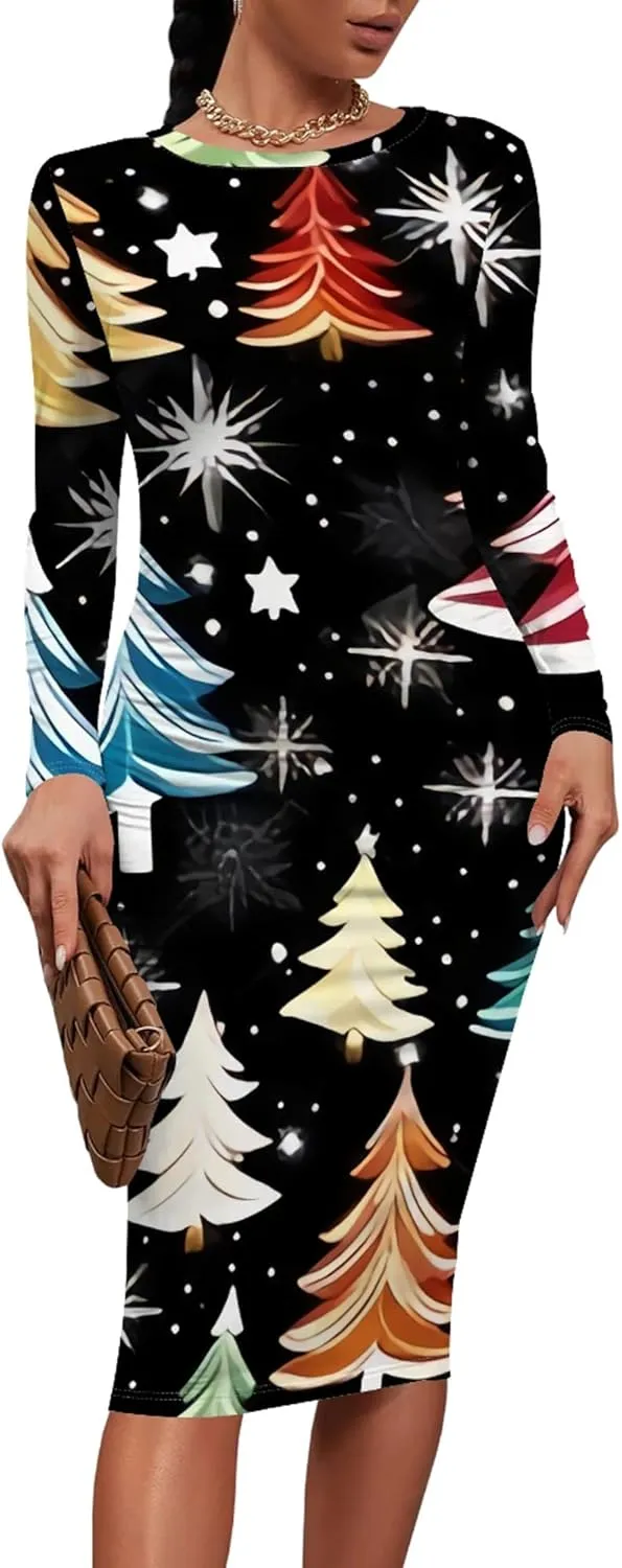 Plus Size Dresses for Curvy Women Casual Trendy Long Sleeve Round Neck Wrap Ruched Pencil Above Knee Party Club Midi Dress