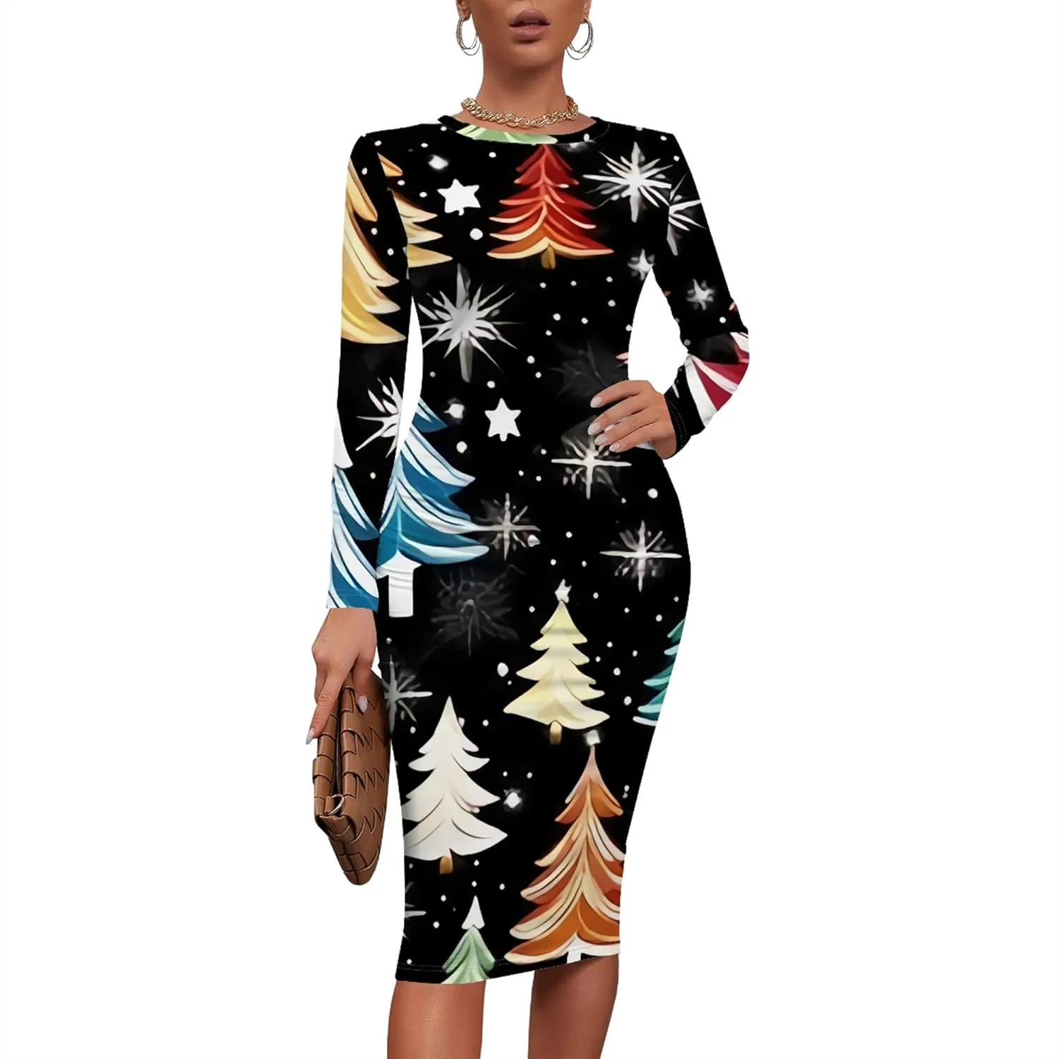 Plus Size Dresses for Curvy Women Casual Trendy Long Sleeve Round Neck Wrap Ruched Pencil Above Knee Party Club Midi Dress