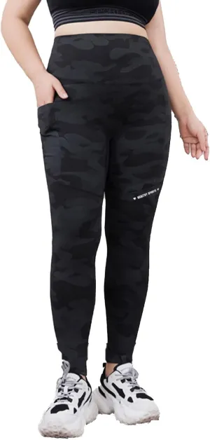 Plus Size Fleece Lined Leggings for Women Camo Seamless High Waist Camouflage Warm Winter Trousers for Athletic Gym