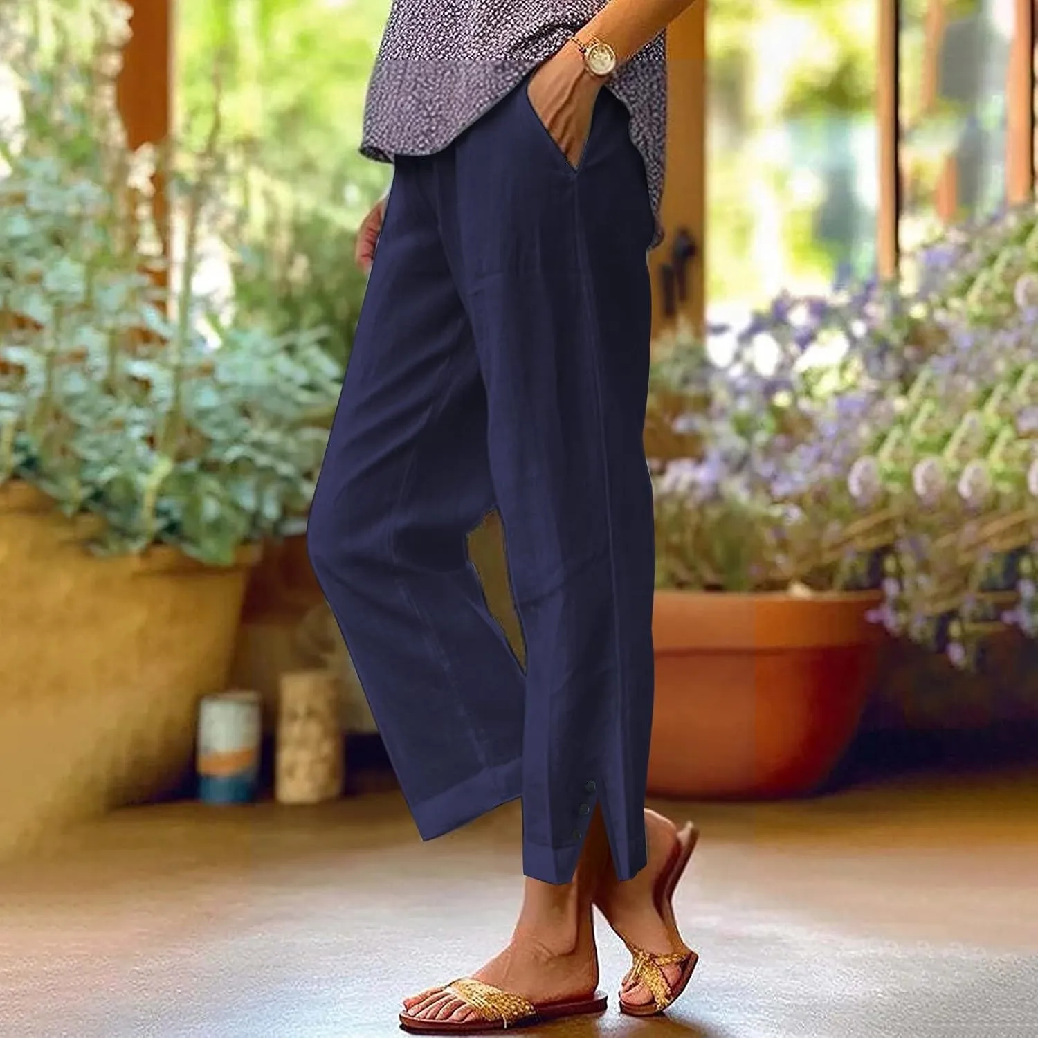Plus Size Linen Pants for Women High Waisted Drawstring Cropped Capri Pants Casual Summer Work Pants Trousers 2025