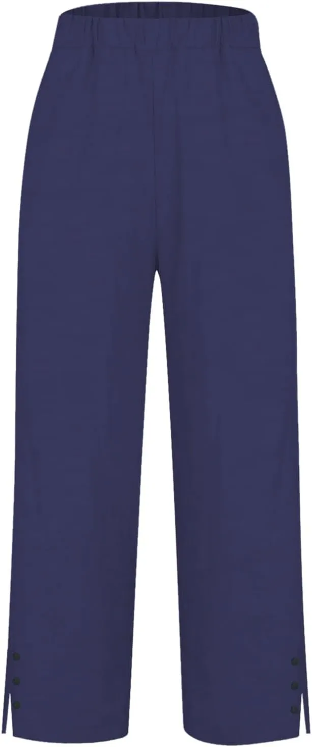 Plus Size Linen Pants for Women High Waisted Drawstring Cropped Capri Pants Casual Summer Work Pants Trousers 2025