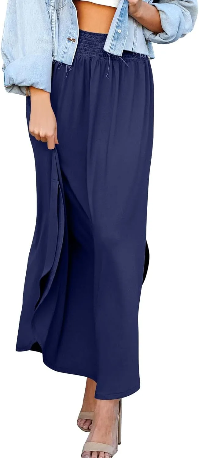 Plus Size Skirt Flowy High Waisted Maxi Skirts Asymmetrical Tummy Control with Slit for Women Casual Trendy Summer
