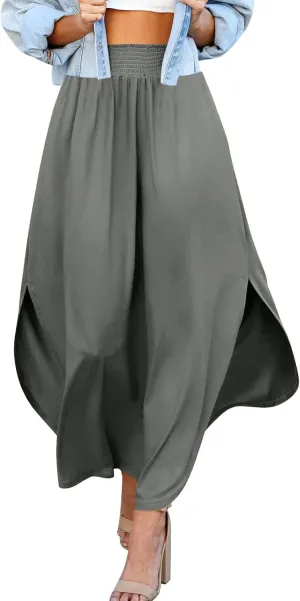 Plus Size Skirt Flowy High Waisted Maxi Skirts Asymmetrical Tummy Control with Slit for Women Casual Trendy Summer