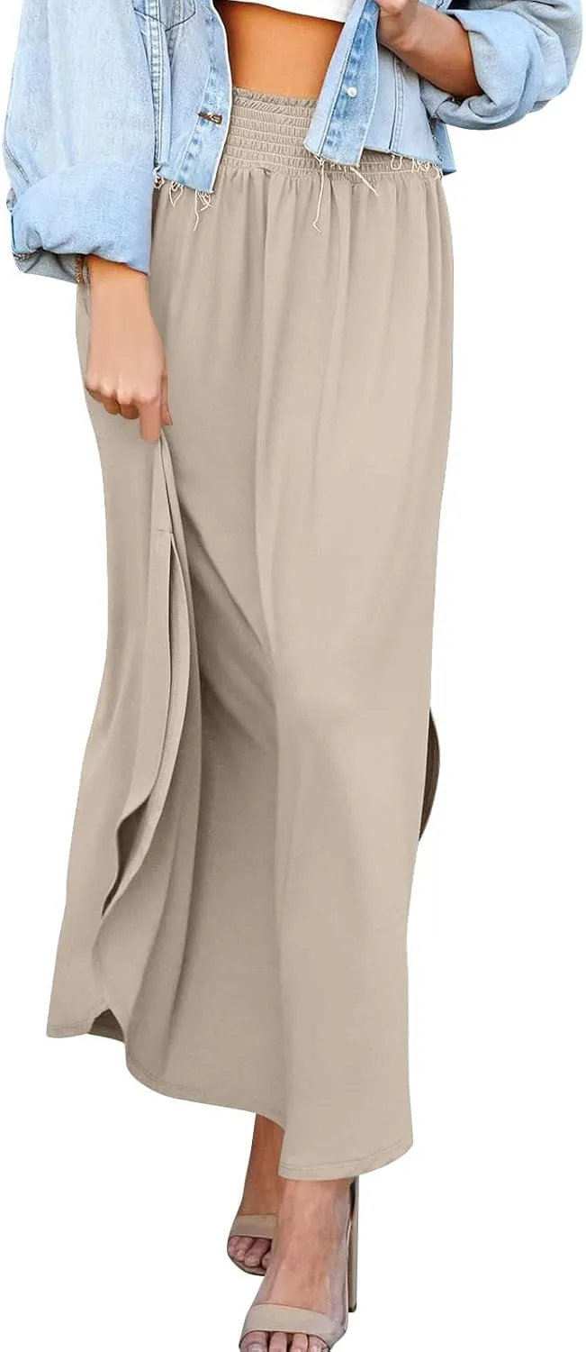 Plus Size Skirt Flowy High Waisted Maxi Skirts Asymmetrical Tummy Control with Slit for Women Casual Trendy Summer