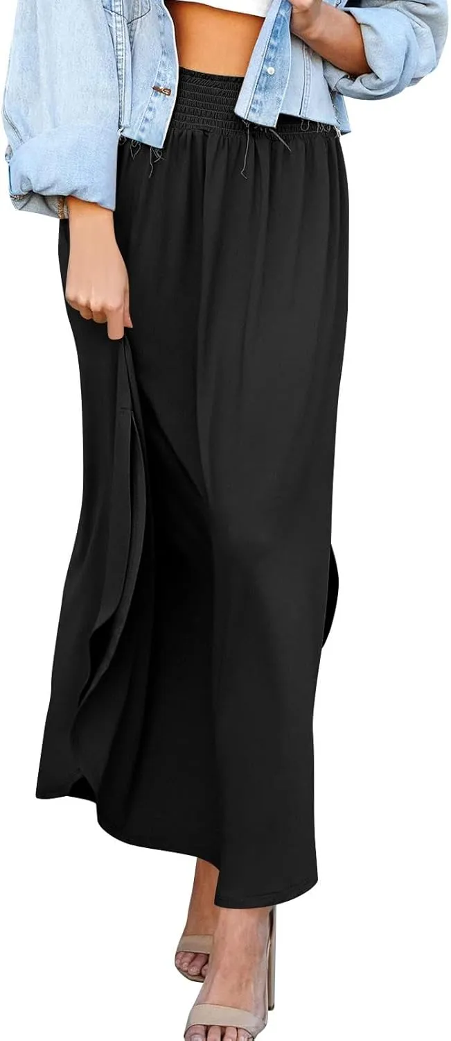 Plus Size Skirt Flowy High Waisted Maxi Skirts Asymmetrical Tummy Control with Slit for Women Casual Trendy Summer