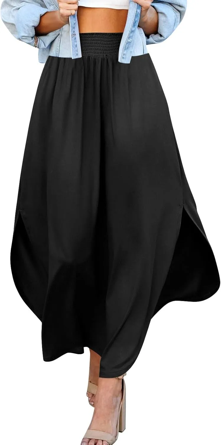 Plus Size Skirt Flowy High Waisted Maxi Skirts Asymmetrical Tummy Control with Slit for Women Casual Trendy Summer