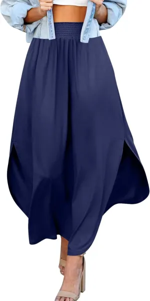 Plus Size Skirt Flowy High Waisted Maxi Skirts Asymmetrical Tummy Control with Slit for Women Casual Trendy Summer